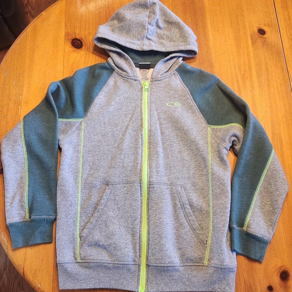 Champion Sweater Boys Medium (8/10) Gray Green Logo Sweatshirt Hoodie